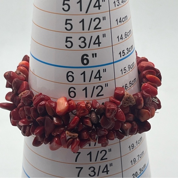 vintage chunky red coral chip stretch bracelet natural stone boho - Picture 6 of 8